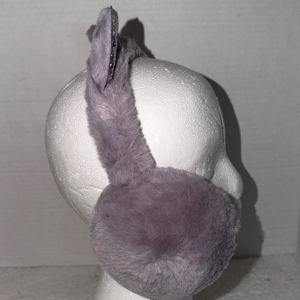 Silver and Purple Cat Ear Earmuffs Girls Winter Warm NWOT